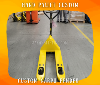 custom hand pallet garpu pendek terbaik dan aman, melayani 5 kota besar di Indonesia hanya di Sarana Lifting.