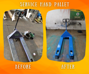 Berikut adalah dokumentasi sebelum dan sesudah service hand pallet terdekat di Sarana Lifting