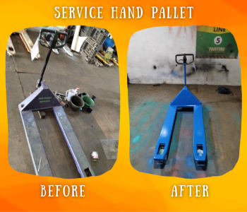 Berikut adalah dokumentasi sebelum dan sesudah service hand pallet terdekat di Sarana Lifting